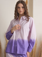 Purple Color Shirt Collar Pure Cotton Dyed Co-ords Set for Women - SanskrutiHomes