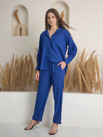 Blue Shirt Collar Pure Cotton Shirt Solid Co-ords Set for Women - SanskrutiHomes