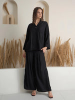 Black Solid Shirt Collar Co-Ord Set for Women - SanskrutiHomes