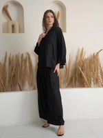 Black Solid Shirt Collar Co-Ord Set for Women - SanskrutiHomes