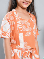 Set of 3 Floral Printed Orange Kids Night Suit Set - SanskrutiHomes