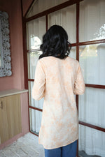 Orange Floral Print Cotton V-Neck Top for Women - SanskrutiHomes