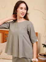 Grey Cotton Night Suit Set for Women - SanskrutiHomes