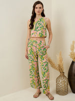 Multicolor Leaf Printed Cotton Co-ord Set for Women - SanskrutiHomes