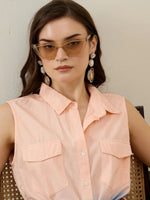 Peach Pure Cotton Shirt Collar Co-Ord Set for Women - SanskrutiHomes