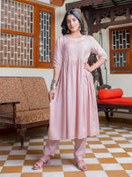 Pink Solid Print Cotton Kurta Set - SanskrutiHomes
