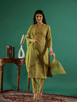Green Geometric Printed V-Neck Kurta Set for Women - SanskrutiHomes