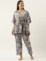 Powder Blue Cotton Printed Kaftan and Pajama Set - SanskrutiHomes