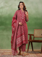 Red Floral Printed Kurta Set with Dupatta - SanskrutiHomes