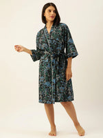 GREEN BLUE Multi-colour Pure Cotton kimono robe - SanskrutiHomes