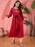 Red Solid Print Cotton Kurta for Women - SanskrutiHomes