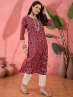 Red Printed Cotton Kurta for Women - SanskrutiHomes