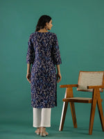 Navy Blue Floral Printed Kurta for Women - SanskrutiHomes