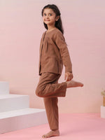 Brown Color Cotton Kids Night Suit - SanskrutiHomes