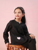 Black Round Neck Cotton Night Suit for Kids - SanskrutiHomes