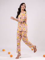 Pink Flower Printed Night Suit Set - SanskrutiHomes