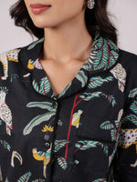 Black Animal Printed Night Suit Set for Women - SanskrutiHomes