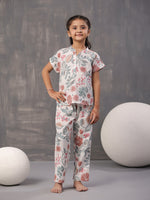 Multi Flower and Leaf Printed Cotton Kids Night Suits - SanskrutiHomes