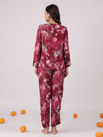 Floral Printed Megenta Color Night Suit Set - SanskrutiHomes