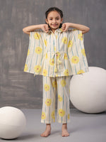 Yellow Floral Printed Cotton Night Suit for Kids - SanskrutiHomes