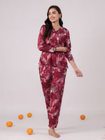 Floral Printed Megenta Color Night Suit Set - SanskrutiHomes