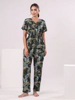 Black Flower Printed Night Suit Set - SanskrutiHomes