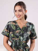 Black Flower Printed Night Suit Set - SanskrutiHomes