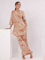 Orange Printed Cotton Night Suit Set for Women - SanskrutiHomes