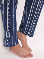 Blue Strait Line Printed Night Suit - SanskrutiHomes
