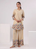 Multicolor Leaf Printed Night Suit Set - SanskrutiHomes
