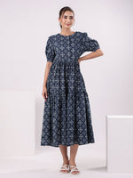 Floral Print Puff Sleeve Dress for Women - SanskrutiHomes