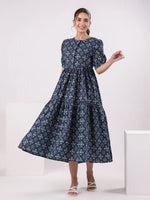Floral Print Puff Sleeve Dress for Women - SanskrutiHomes