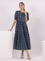 Floral Print Puff Sleeve Dress for Women - SanskrutiHomes