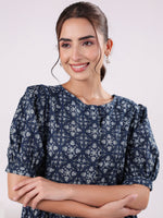 Floral Print Puff Sleeve Dress for Women - SanskrutiHomes