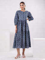 Women Floral Print Puff Sleeve Dress - SanskrutiHomes