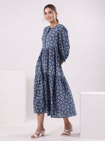 Women Floral Print Puff Sleeve Dress - SanskrutiHomes