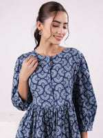 Women Floral Print Puff Sleeve Dress - SanskrutiHomes