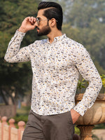 Men's Pure Cotton Off White Casual Shirt - SanskrutiHomes