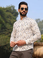 Men's Pure Cotton Off White Casual Shirt - SanskrutiHomes