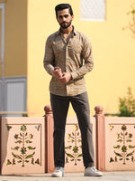 Men's Floral Print Pure Cotton Beige Casual Shirt - SanskrutiHomes