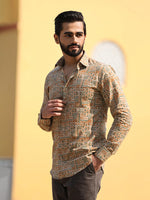 Men's Floral Print Pure Cotton Beige Casual Shirt - SanskrutiHomes