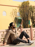 Men's Floral Print Pure Cotton Beige Casual Shirt - SanskrutiHomes