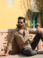Men's Floral Print Pure Cotton Beige Casual Shirt - SanskrutiHomes