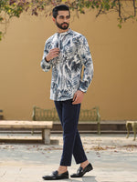 Men's Floral Pure Cotton Grey Printed Kurta - SanskrutiHomes