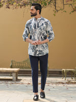 Men's Floral Pure Cotton Grey Printed Kurta - SanskrutiHomes