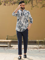 Men's Floral Pure Cotton Grey Printed Kurta - SanskrutiHomes