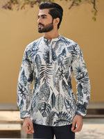 Men's Floral Pure Cotton Grey Printed Kurta - SanskrutiHomes