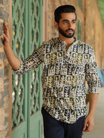 Men's Ethnic Motifs Pure Cotton Navy Blue Printed Kurta - SanskrutiHomes