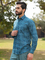 Men's Floral Print Pure Cotton Teal Casual Shirt - SanskrutiHomes