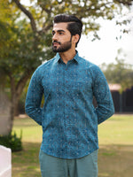 Men's Floral Print Pure Cotton Teal Casual Shirt - SanskrutiHomes